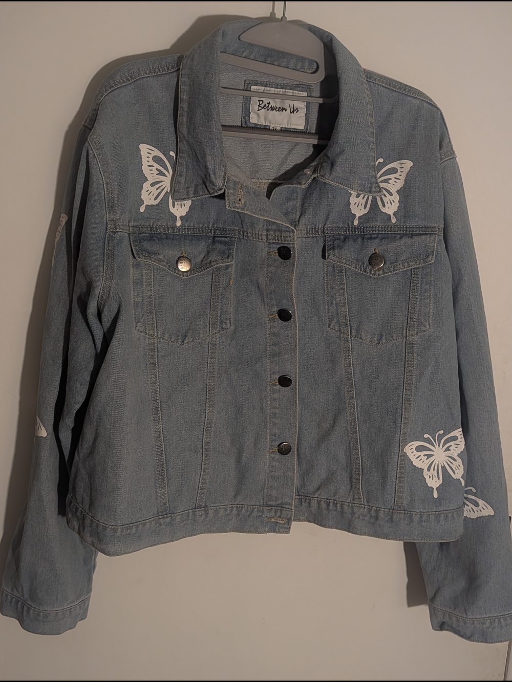 Between Us Light Blue Butterfly Denim Jacket